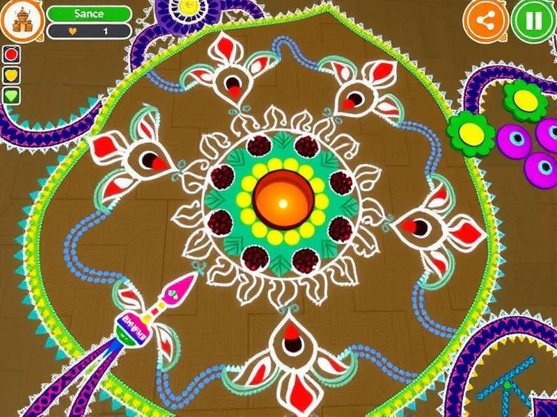 Rangoli Masterpiece gameplay screenshot showing colorful rangoli designs