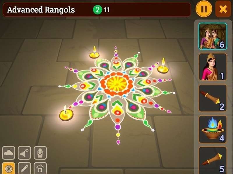 Traditional Indian rangoli art with diyas